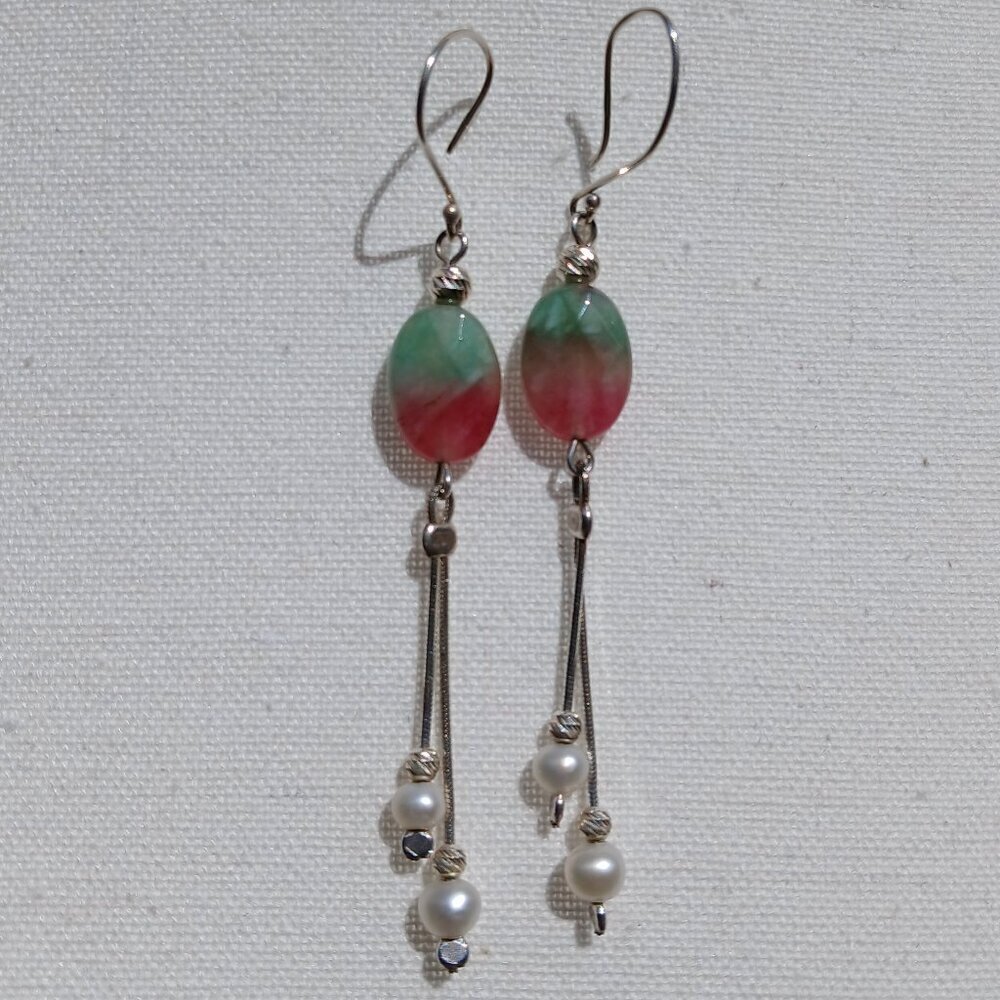 Sterling Silver Ruby Zoisite Dangle Drop Earrings